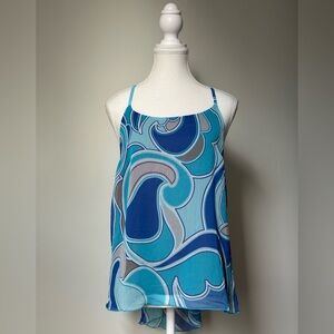 VIEHA Y2K Blue Retro Funky Geometric Festival Summer Tank Top Size L